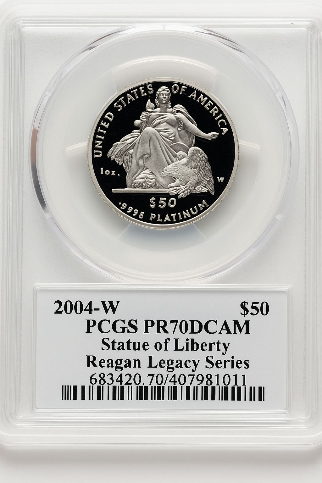 2004-W P$50 Half-Ounce Platinum Eagle Statue of Liberty Michael Reagan Reagan Legacy Series PCGS PR70 - Image 2