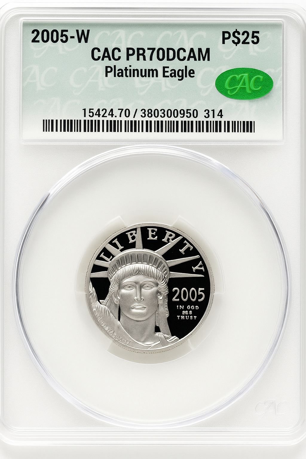 2005-W $25 Quarter-Ounce Platinum Eagle Statue of Liberty Blue Gradient CACG PR70