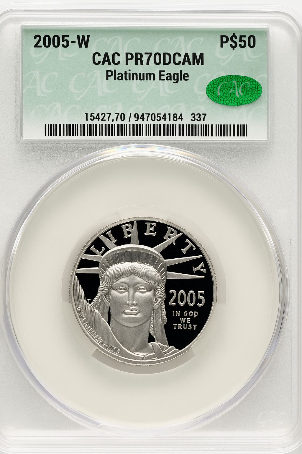 2005-W $50 Half-Ounce Platinum Eagle Statue of Liberty CACG PR70