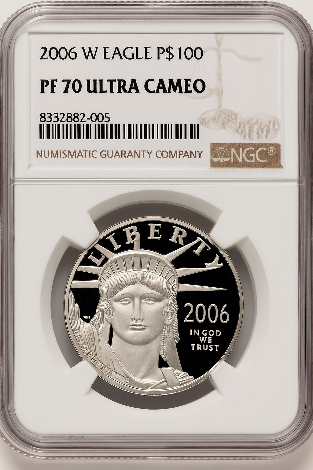 2006-W $100 One-Ounce Platinum Eagle Statue of Liberty Brown Label NGC PF70 (774692008)