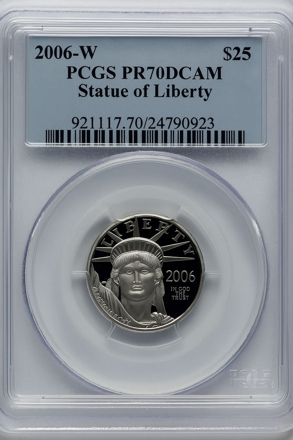 2006-W $25 Quarter-Ounce Platinum Eagle Statue of Liberty Blue Gradient PCGS PR70
