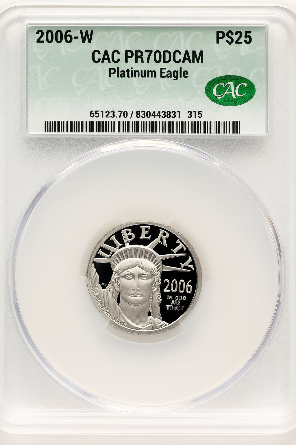 2006-W $25 Quarter-Ounce Platinum Eagle Statue of Liberty Brown Label CACG PR70