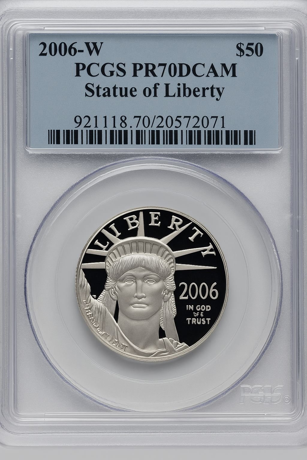 2006-W $50 Half-Ounce Platinum Eagle Statue of Liberty Blue Gradient PCGS PR70 (773265035)