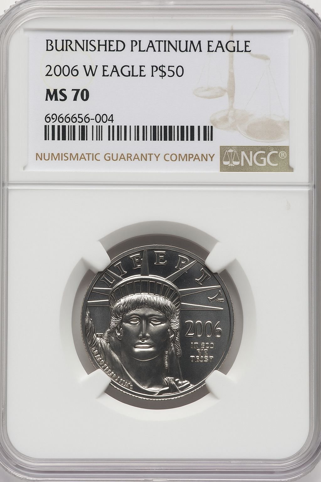 2006-W $50Half-Ounce Platinum Eagle Burnished Brown Label NGC MS70