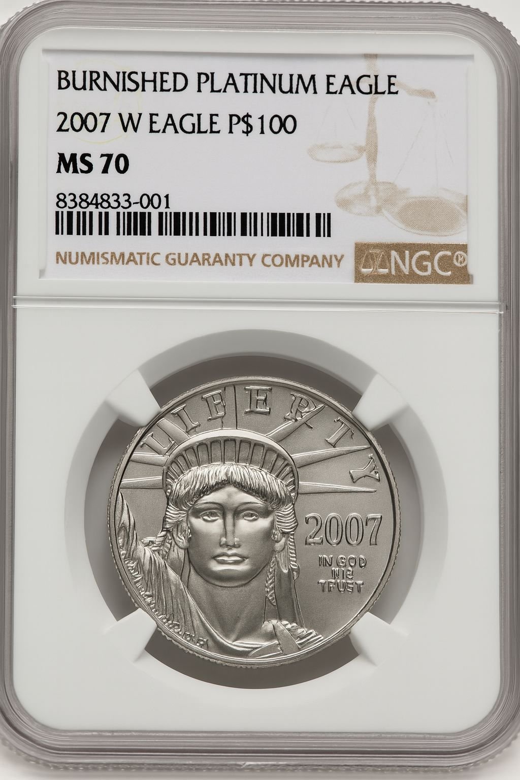 2007-W $100 One-Ounce Platinum Eagle Burnished Brown Label NGC MS70