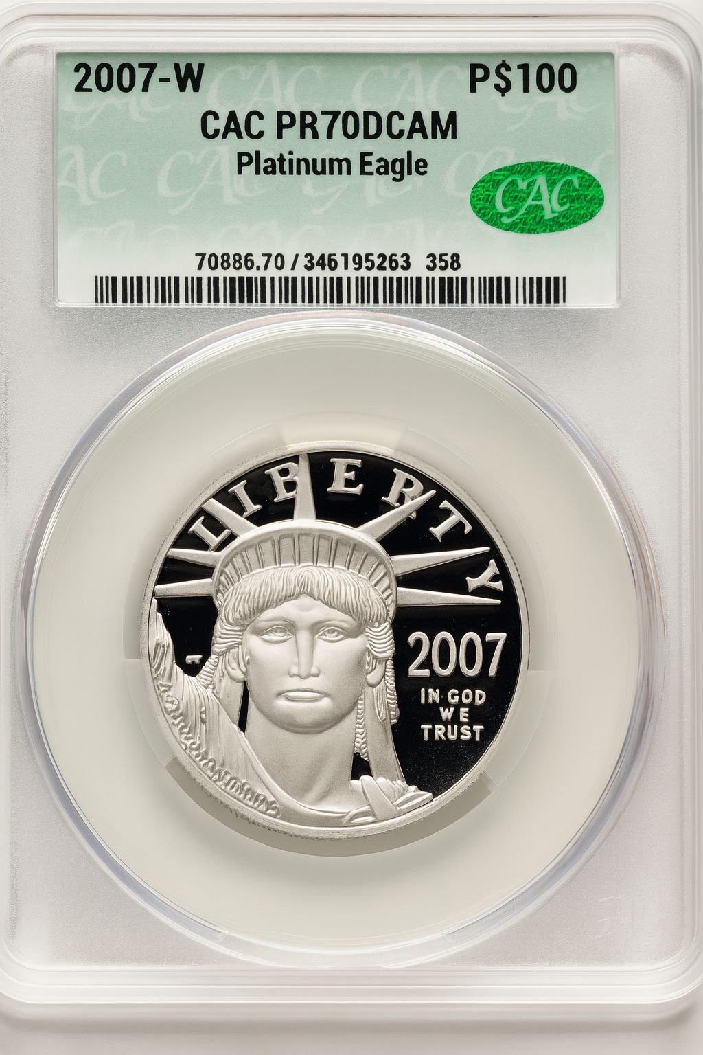 2007-W $100 One-Ounce Platinum Eagle Statue of Liberty CACG PR70