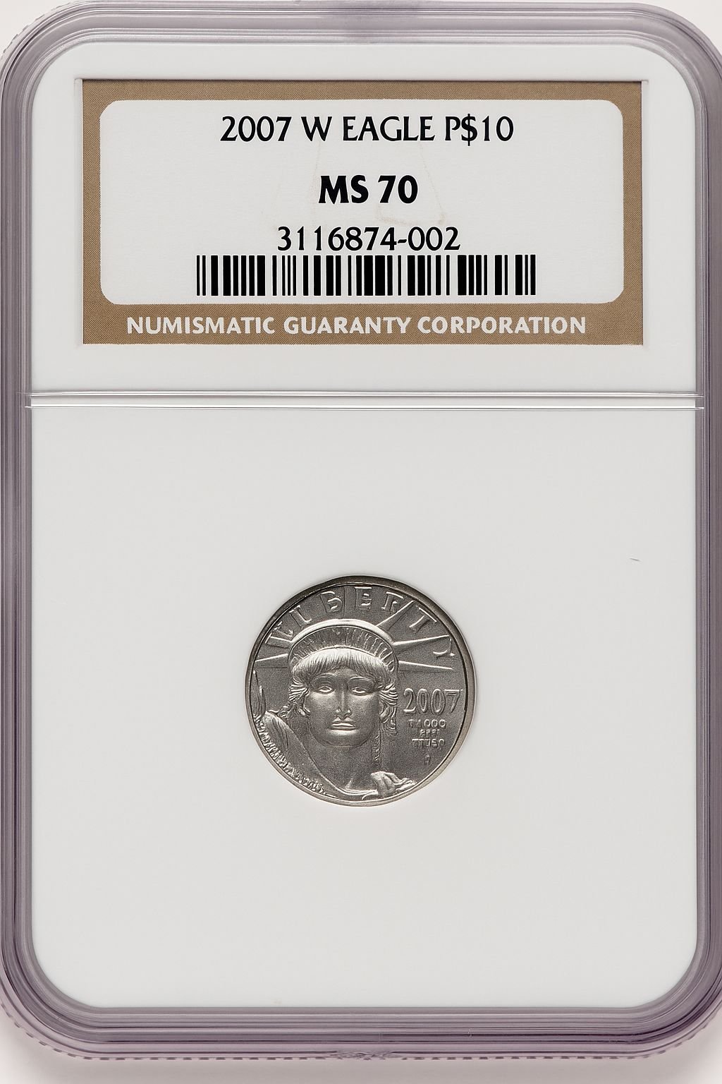 2007-W $10 Tenth-Ounce Platinum Eagle Burnished Brown Label NGC MS70