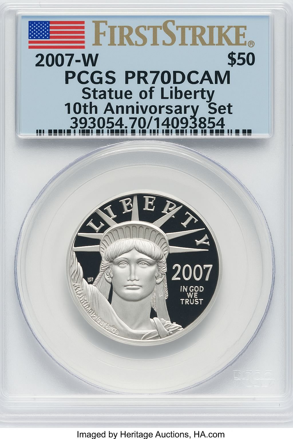 2007-W $50 Half-Ounce Platinum 10th Anniversary First Strike PCGS PR70 (761357055)
