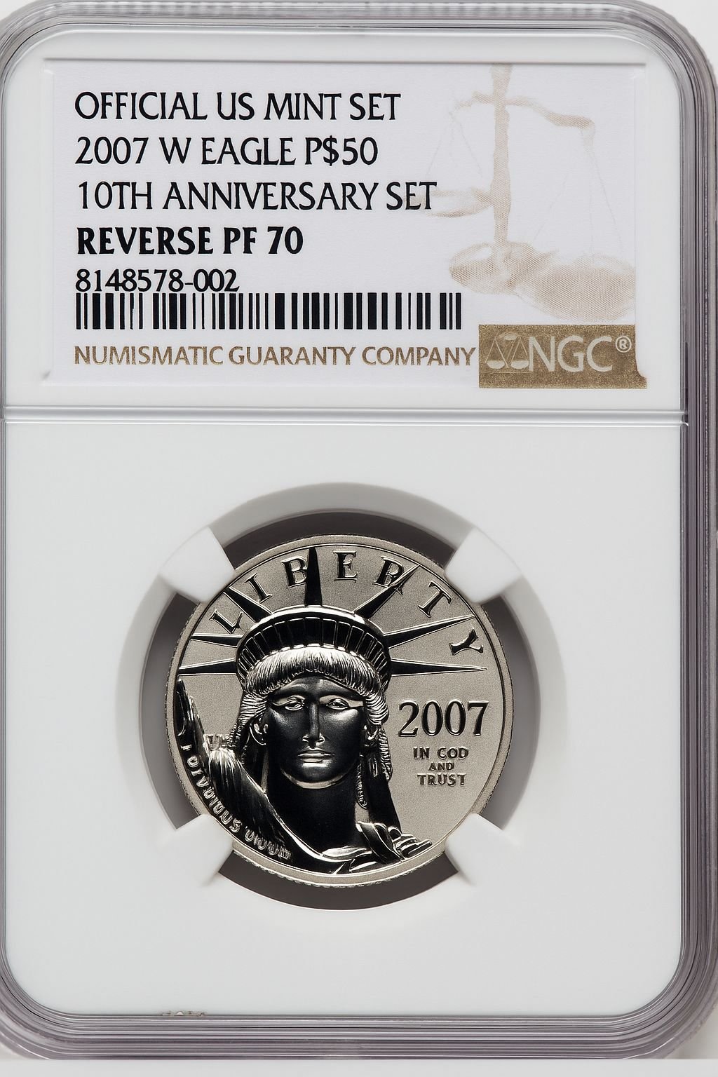 2007-W $50 Half-Ounce Platinum Eagle Reverse Proof Brown Label NGC PF70 (767855068)