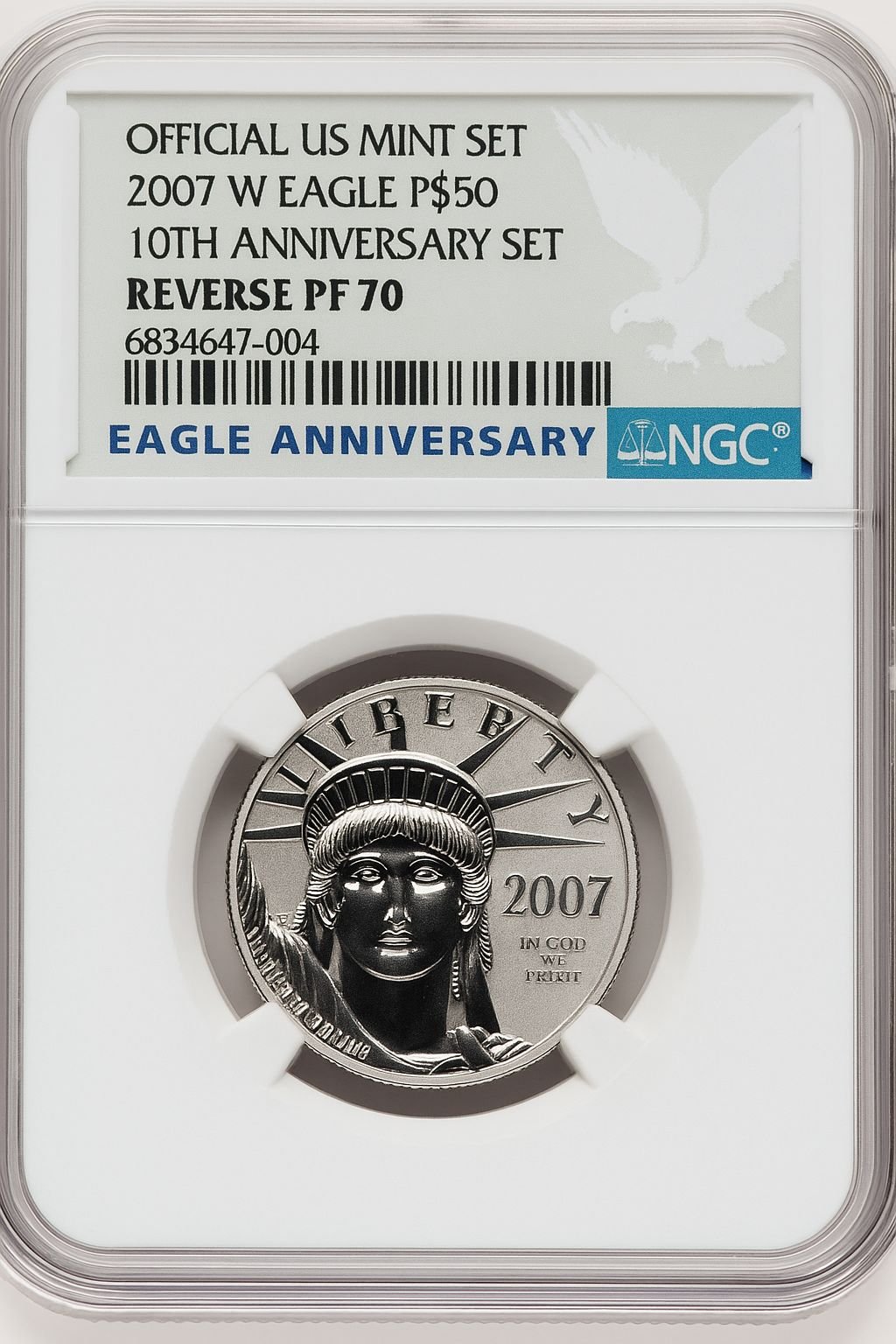 2007-W $50 Half-Ounce Platinum Eagle Reverse Proof NGC PF70 (505401002)
