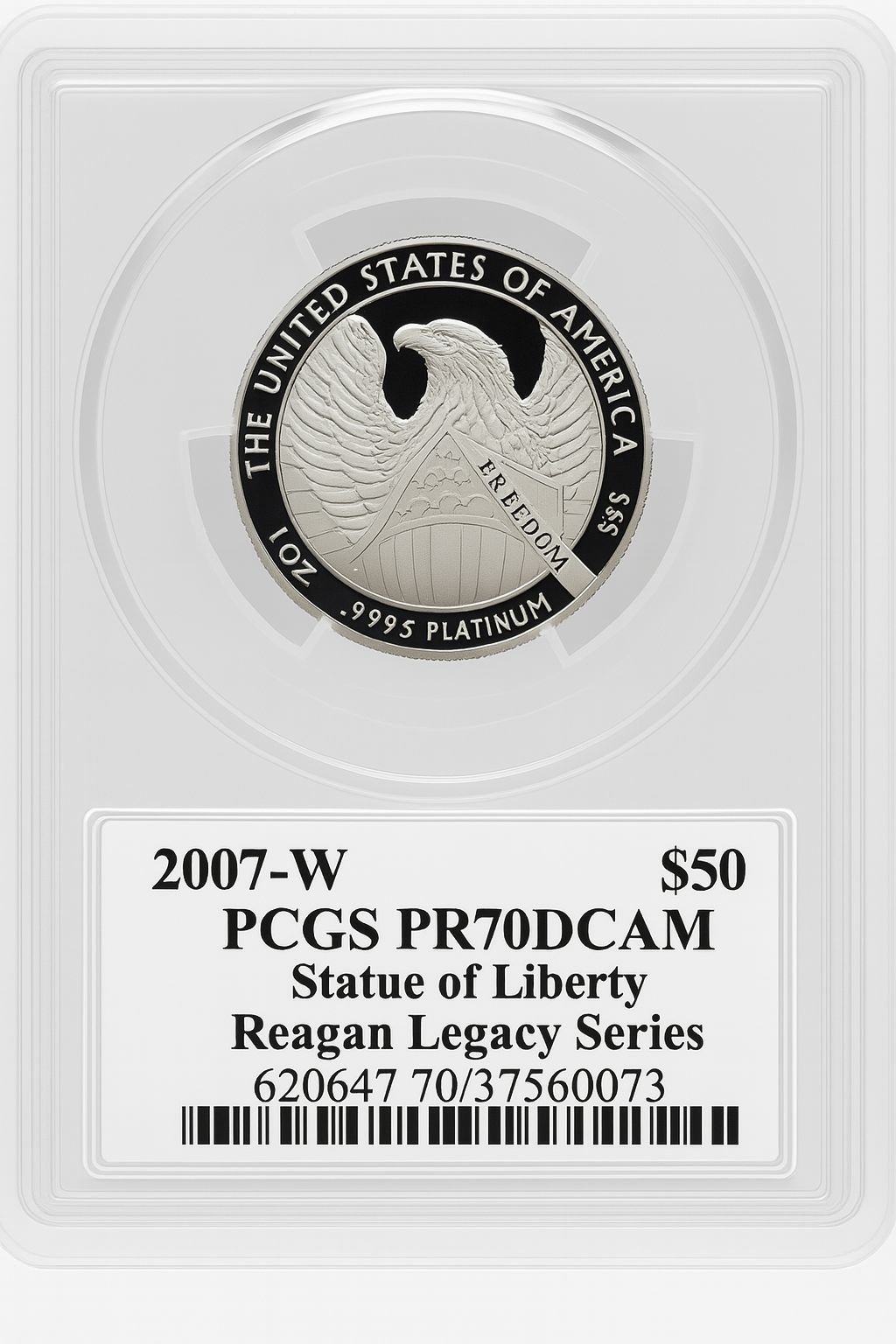 2007-W $50 Half-Ounce Platinum Eagle Statue of Liberty Michael Reagan Reagan Legacy Series PCGS PR70 - Image 2