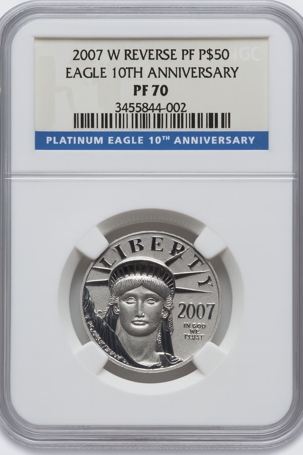 2007-W $50 Half-Ounce Platinum Reverse Proof 10th Anniversary NGC PF70