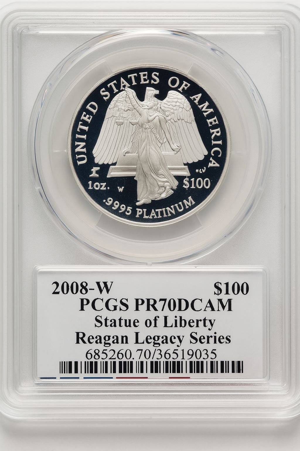 2008-W $100 One-Ounce Platinum Eagle Statue of Liberty Michael Reagan Reagan Legacy Series PCGS PR70 - Image 2