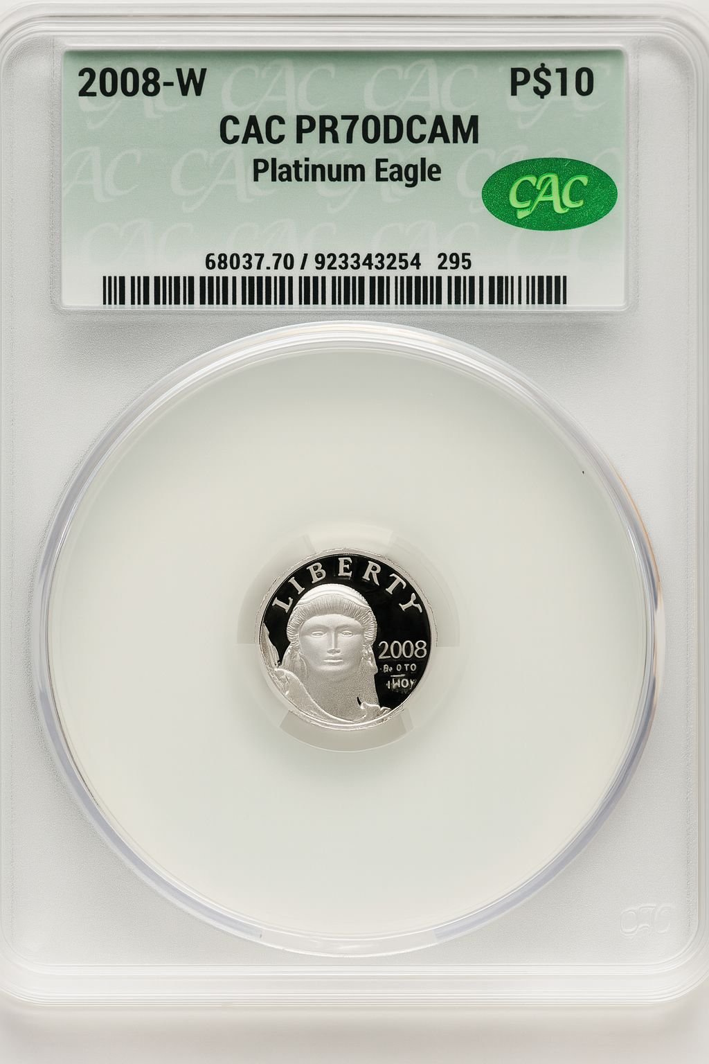 2008-W $10 Tenth-Ounce Platinum Eagle Brown Label CACG PR70
