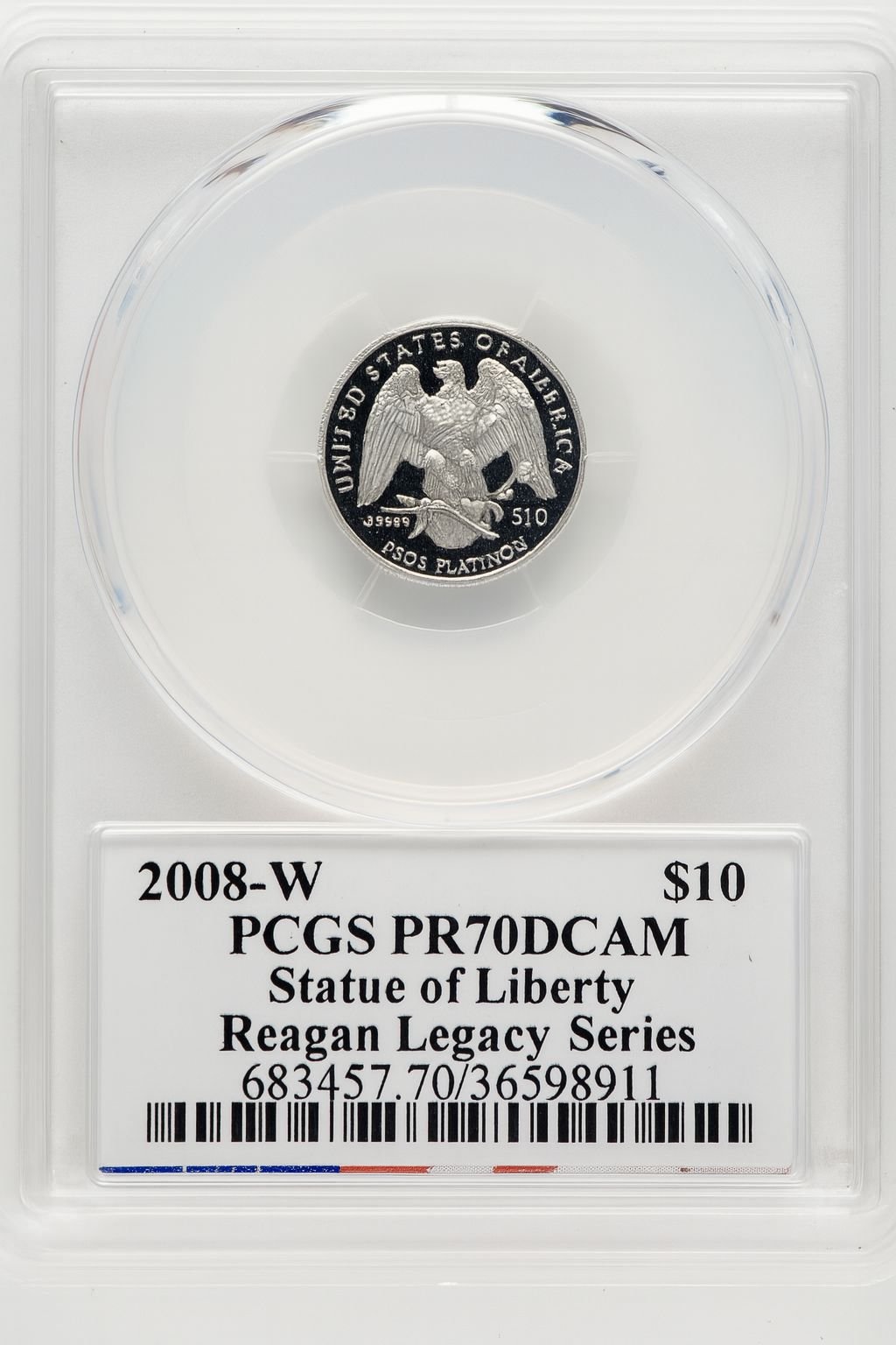 2008-W $10 Tenth-Ounce Platinum Eagle Michael Reagan Reagan Legacy Series PCGS PR70 - Image 2