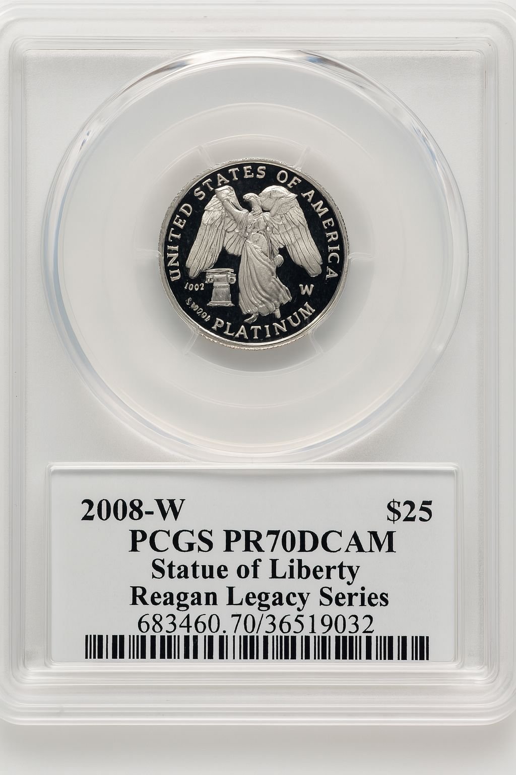 2008-W $25 Quarter-Ounce Platinum Eagle Statue of Liberty Michael Reagan Reagan Legacy Series PCGS PR70 - Image 2