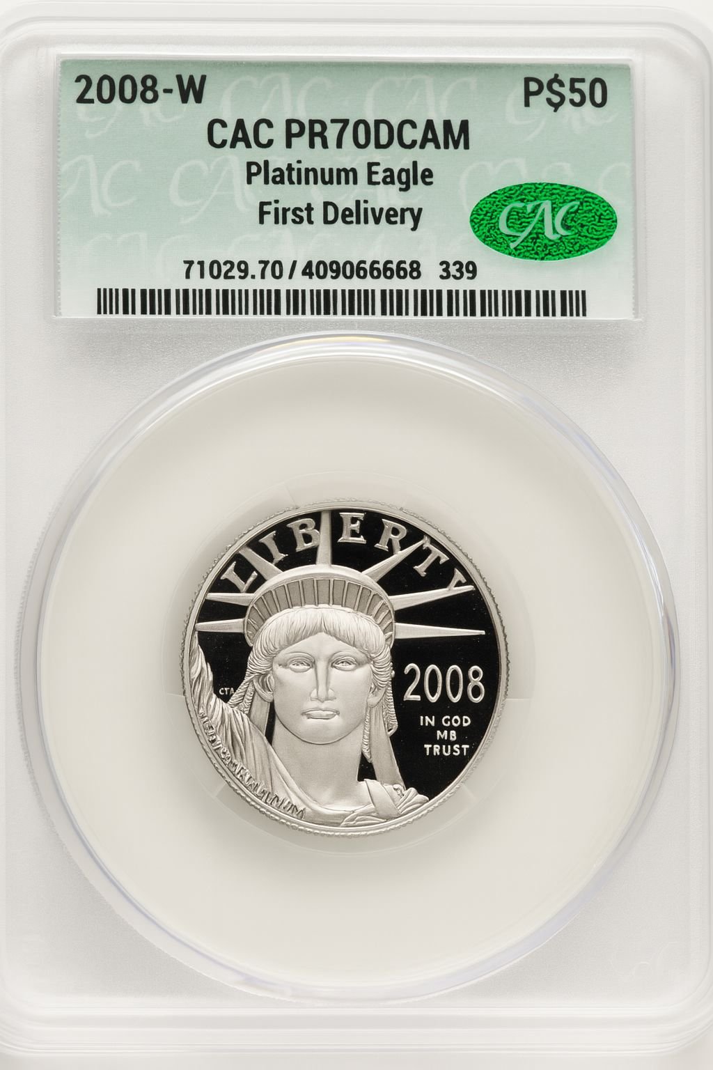 2008-W $50 Half-Ounce Platinum Eagle First Strike First Delivery CACG PR70