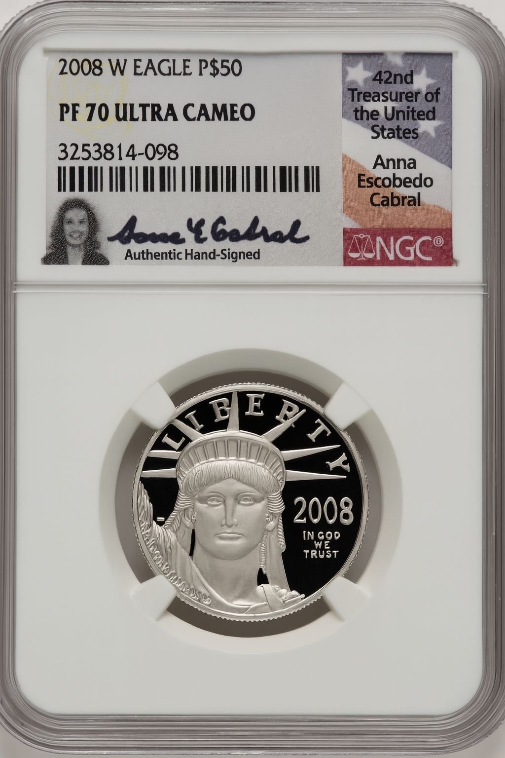 2008-W $50 Half-Ounce Platinum NGC PF70 Anna Cabral