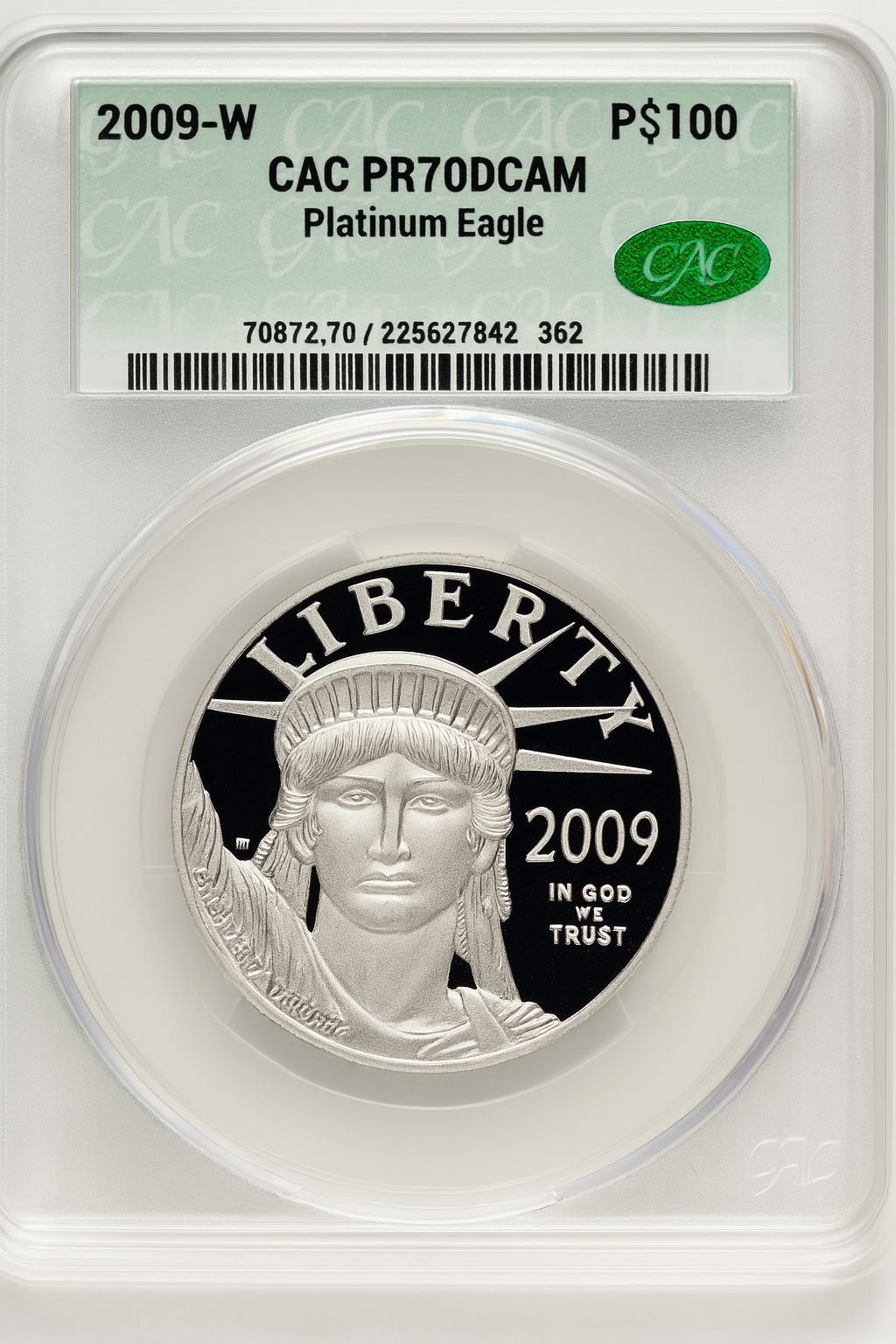 2009-W $100 One-Ounce Platinum Eagle Brown Label CACG PR70