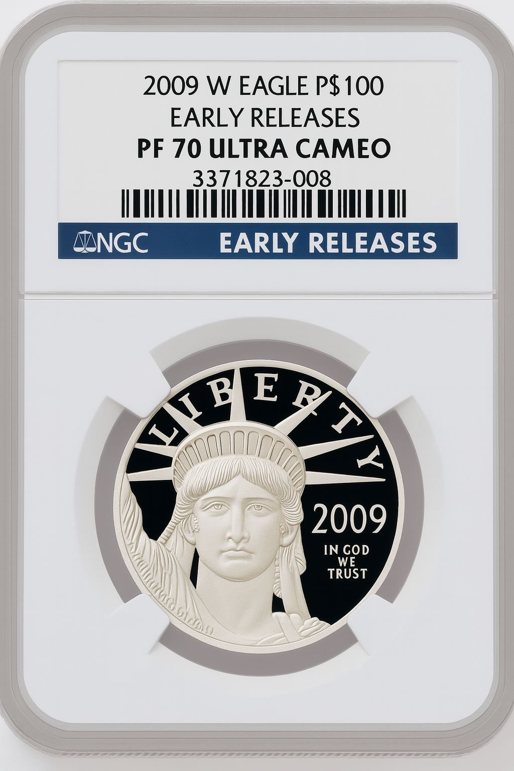 2009-W $100 One-Ounce Platinum Eagle ER Blue NGC PF70