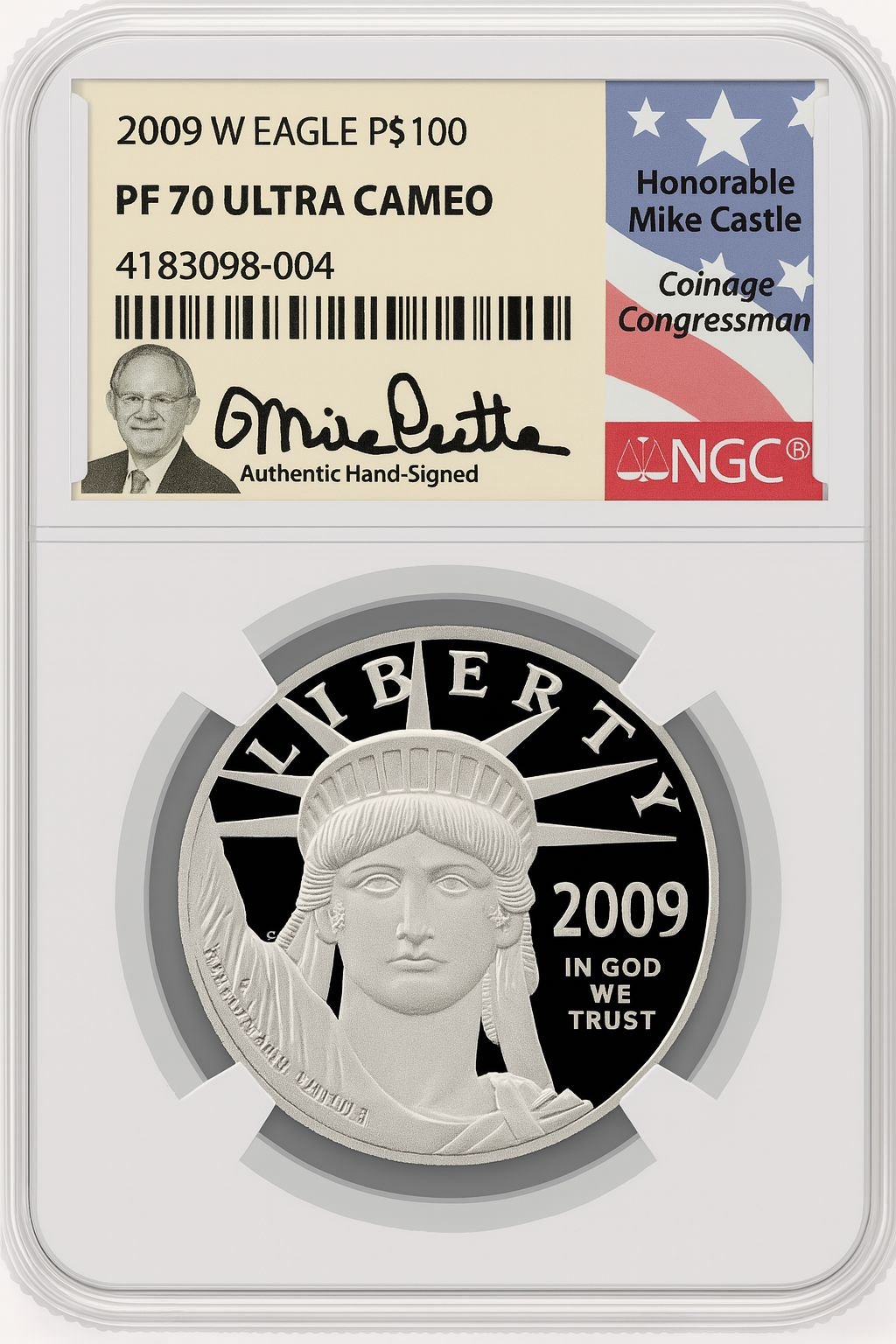 2009-W $100 One-Ounce Platinum Eagle Mike Castle NGC PF70 (771248007)