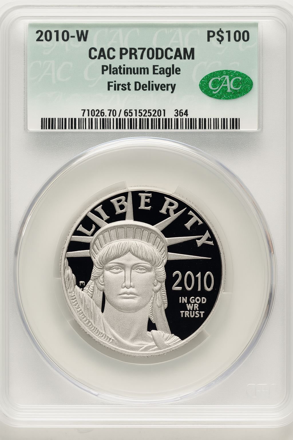 2010-W $100 One-Ounce Platinum Eagle First Strike First Day Of Delivery CACG PR70
