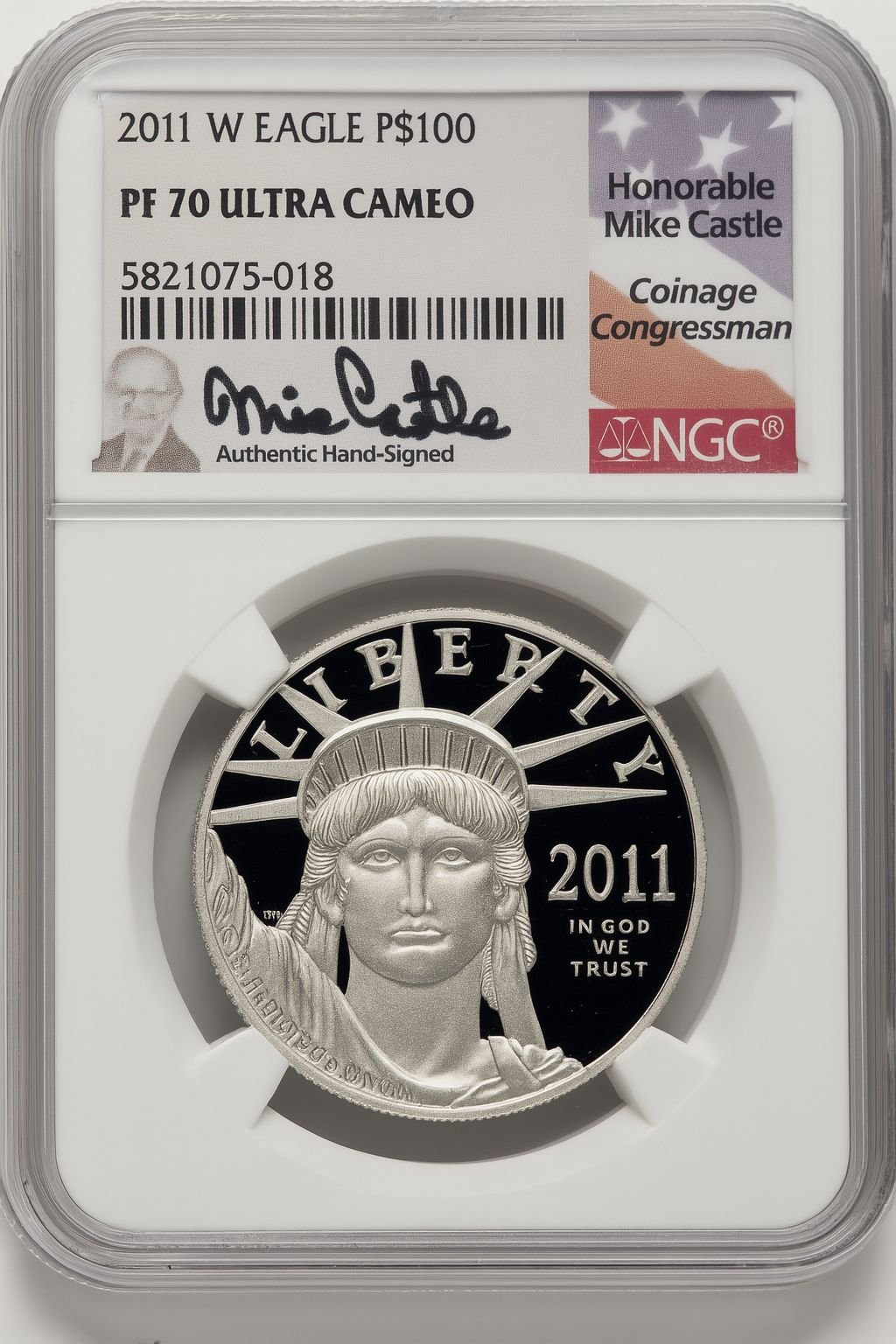 2011-W $100 One-Ounce Platinum Eagle Statue of Liberty Mike Castle NGC PF70