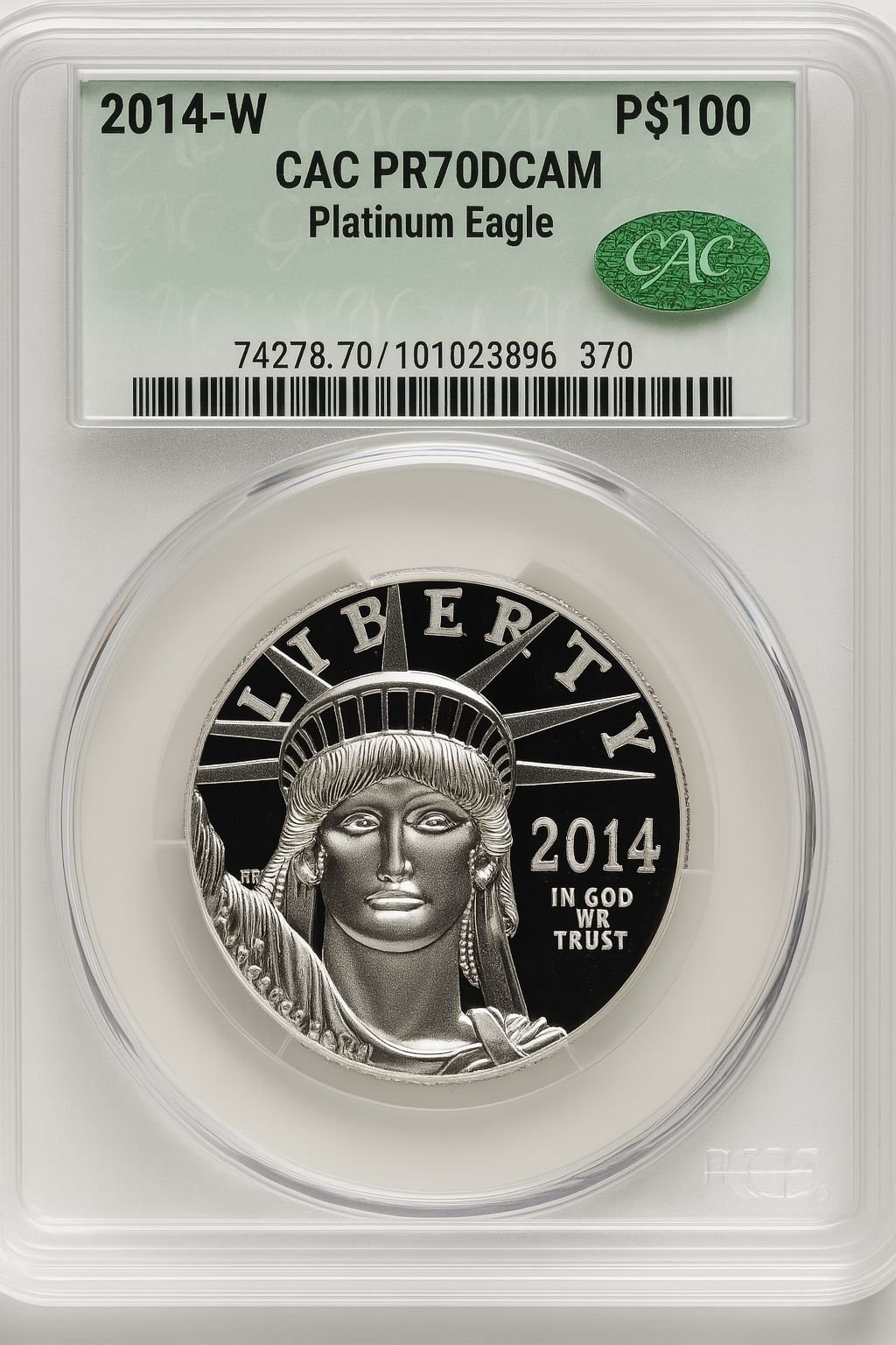 2014-W $100 One-Ounce Platinum Eagle Brown Label CACG PR70