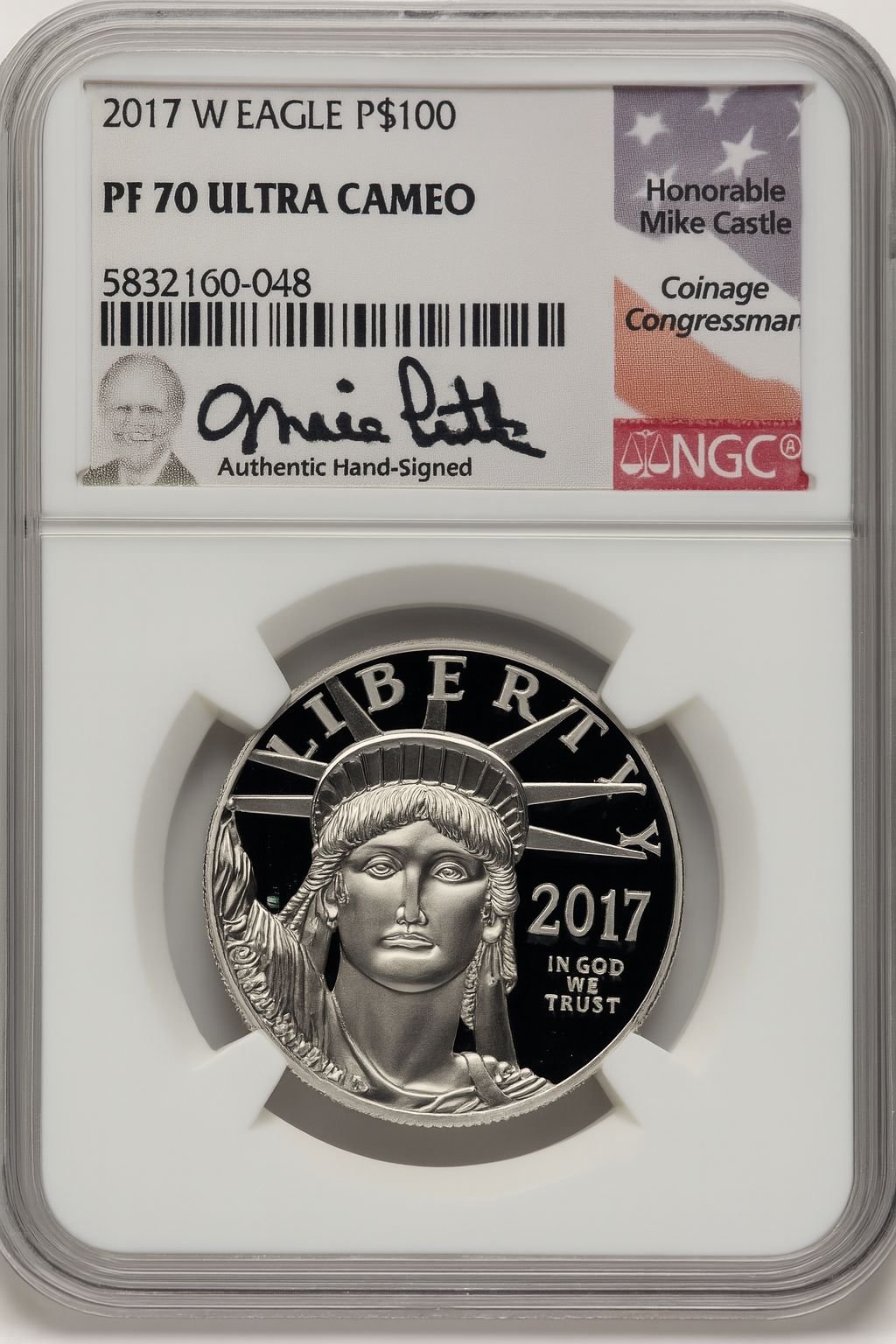 2017-W $100 One-Ounce Platinum Eagle Statue of Liberty 20th Anniversary Mike Castle NGC PF70 (771248012)