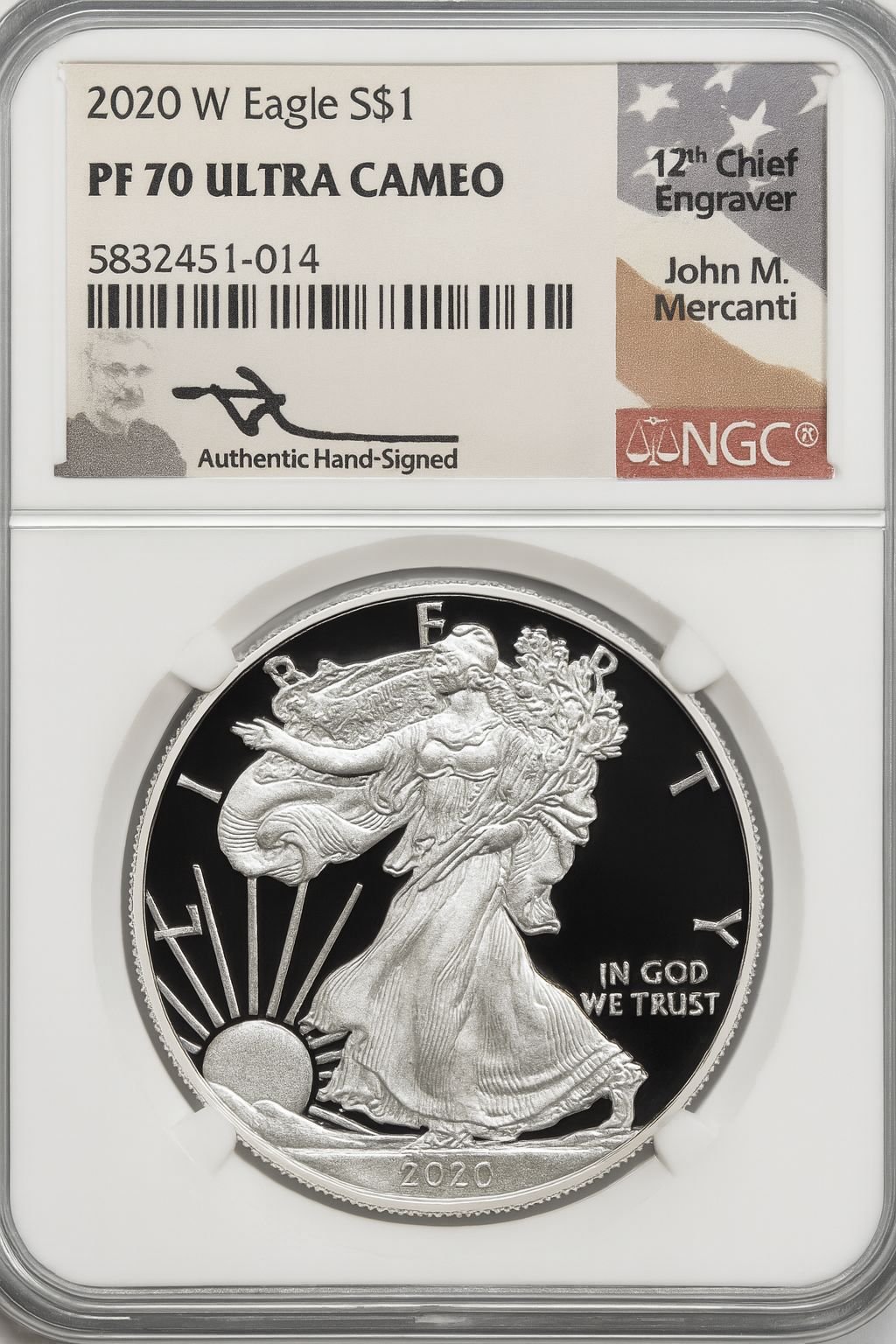 2020-W American Silver Eagle NGC PF70 Ultra Cameo Mercanti Signed