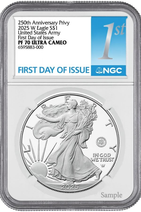 2025-W Silver Eagle 250th Anniversary U.S. Army Privy FDI NGC PF70 UCAM