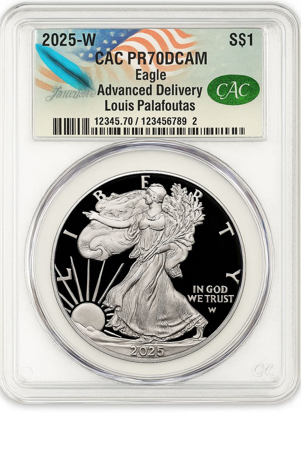 2025-W Silver Eagle Advanced Delivery Founders CAC PR70DCAM