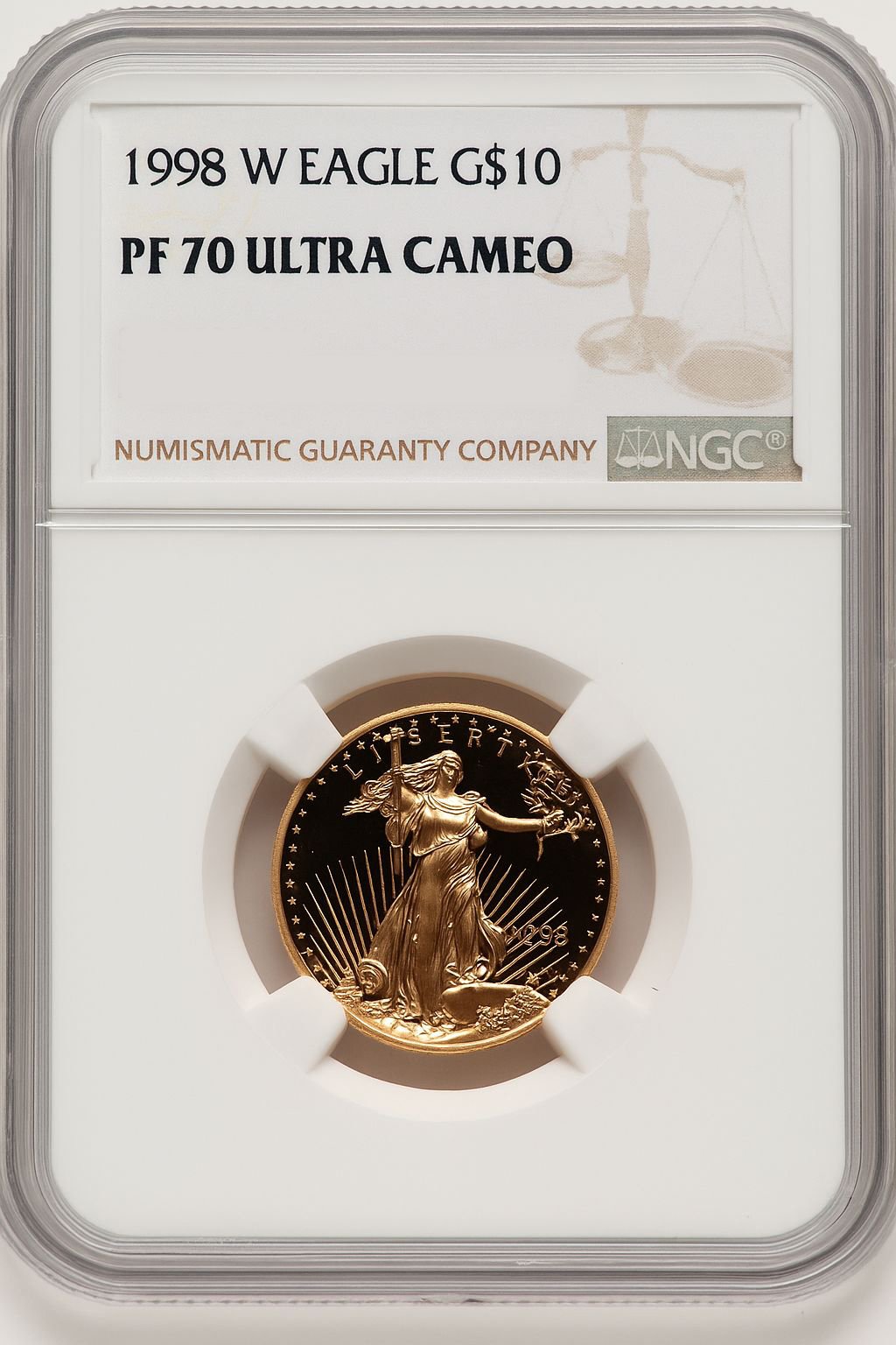 1998-W $10 Quarter-Ounce Gold Eagle Brown Label NGC PF70